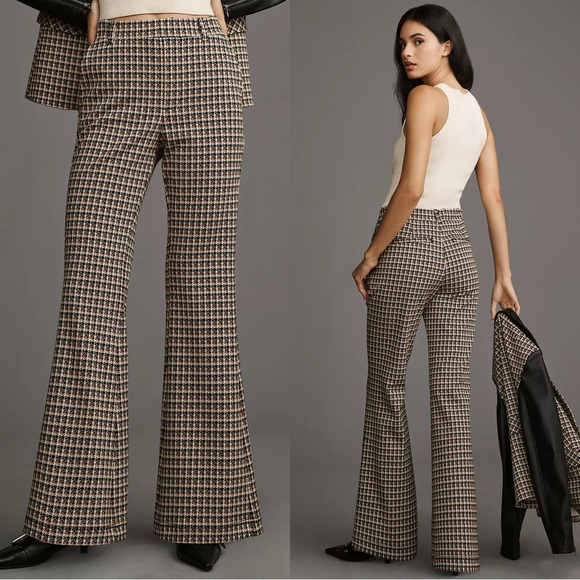 Anthropologie Pants - SOLD | By Anthropologie Houndstooth Knit Tweed Flare Pants Pull On High Rise LT